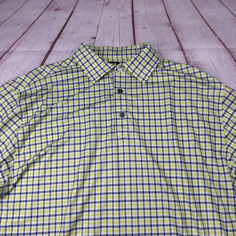 FootJoy Golf Polo Shirt Mens Large Green Purple Plaid Check FJ Performance